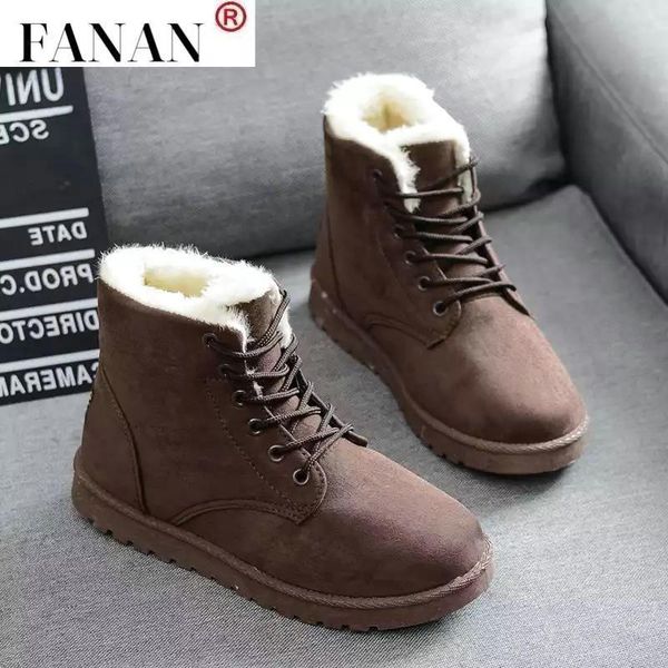 

boots women warm winter shoes lace-up female faux suede ankle boot for woman botas mujer plush ladies black snow