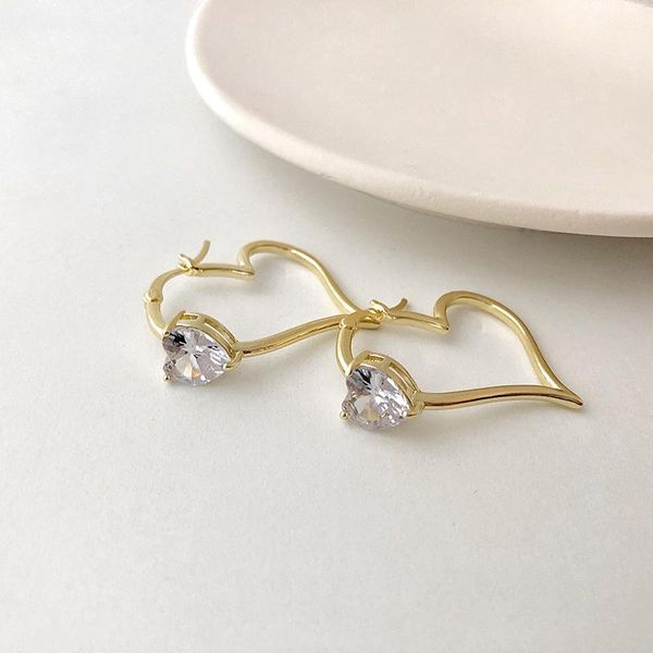 

orgin summer exquisite hollow out love heart hoop earings for women minimalist gold rhinestone party gifts jewelry wholesale, Golden;silver