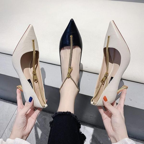 

dress shoes high heel women thin heels pumps fashion pointed toe ladies party 2021 spring summer zapatos de mujer, Black