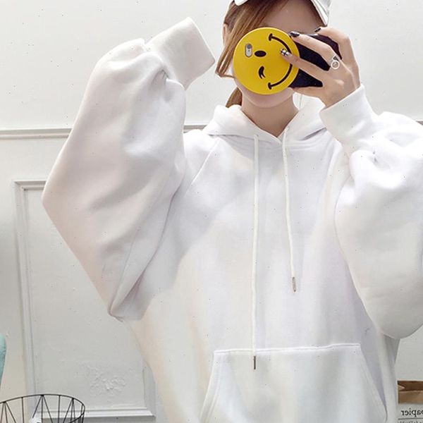 

chic solid oversized hoodie women o neck female autumn winter sweatshirt casual long sleeve pullovers hoodie sweatshirts, Black