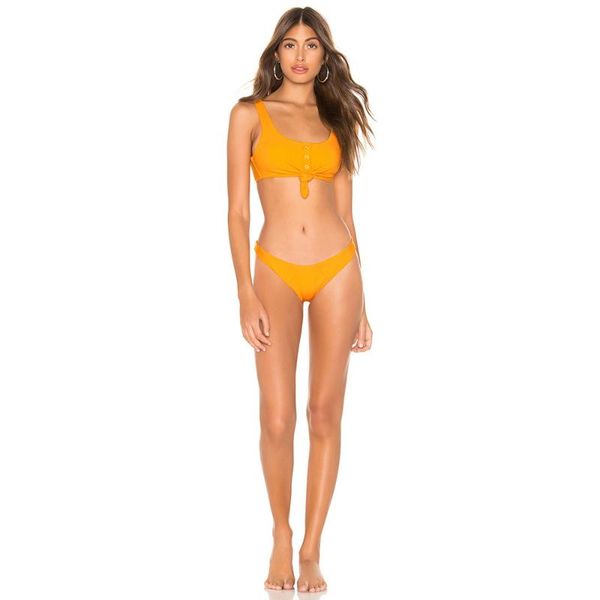 

women swimming suit solid color bikinis fashion tie swimsuit 2 piece swimwear square collar bathing suit brazilian biquini