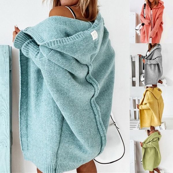 

women's knits & tees mid-length all-match cardigan women korean fashion loose batwing sleeve sweaters autumn hooded sweater jacket, White