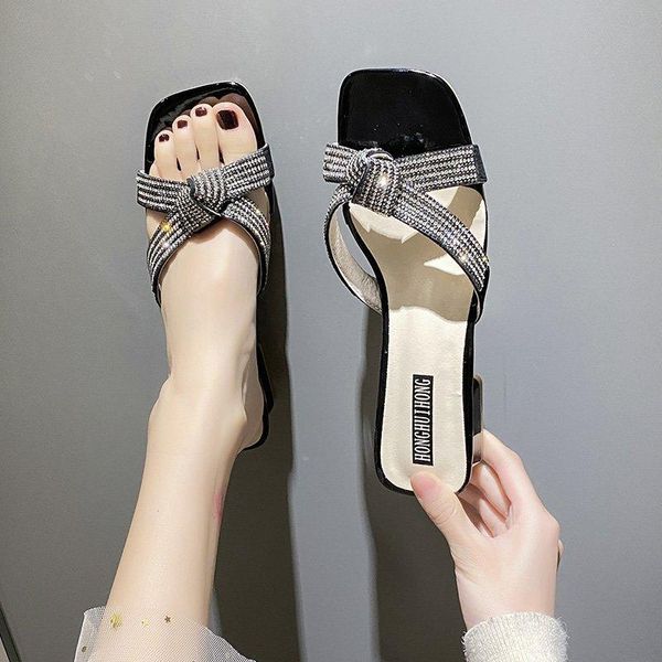 

slippers rhinestone women summer sandals square toe heels for sandal black comfortable fashion heel
