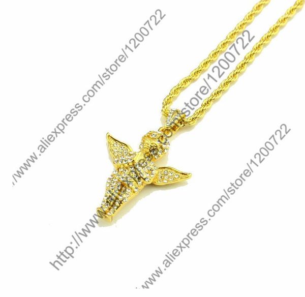 

pendant necklaces mens vintage angel wing chain 14k gold plated iced out necklace 24 inch long box1, Silver