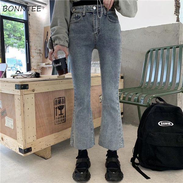 

women's jeans women spring boyfriend chic ankle-length button washed pockets high waist all-match skinny flare trousers fashion, Blue