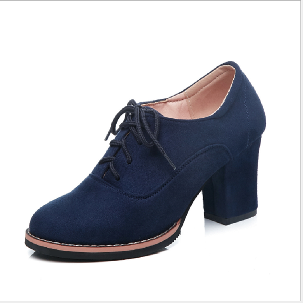 

boots autumn women solid lace-up european ladies shoes suede fashion heels, Black