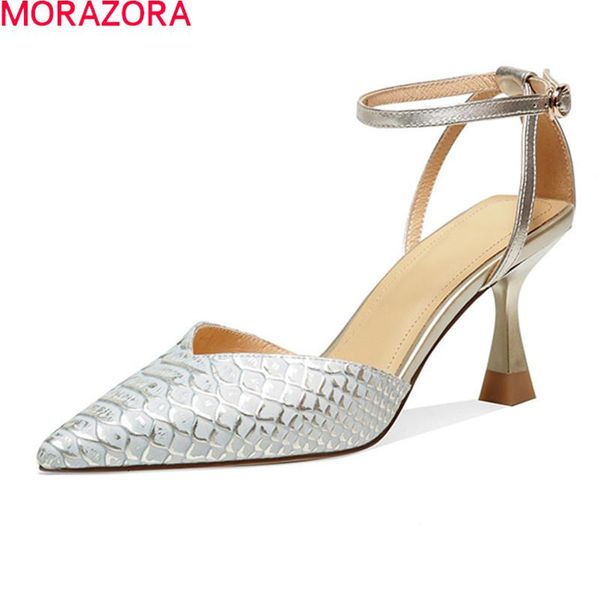 

morazora 2021 new arrival women sandals fashion ankle strap party wedding shoes genuine leather calssic ladies high heels shoes, Black