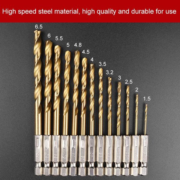 

furniture accessories hss 1/4" hex shank drill bit set 13pcs 1.5-6.5mm hexagonal screw drills power tools woodworking for wood plastic