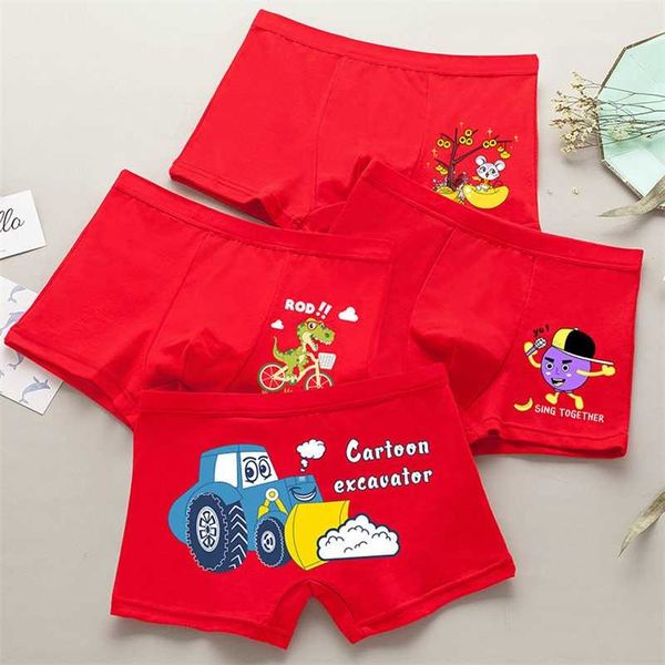 4 / pcs de algodão infantil underwear Red Red Boxer Briefs Adolescente Underwear Baby Underwear Briefs Kids Shorts 211122