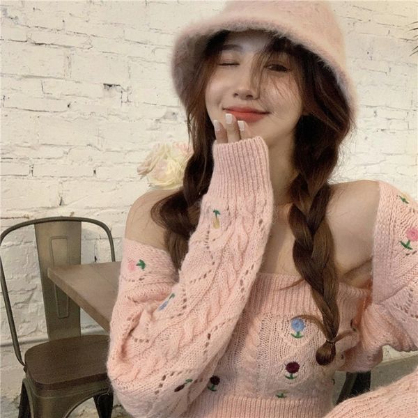

2021 new twist cardigan two-piece suit women's short western style loose outer knit sweater coat pink bhqm, White;black
