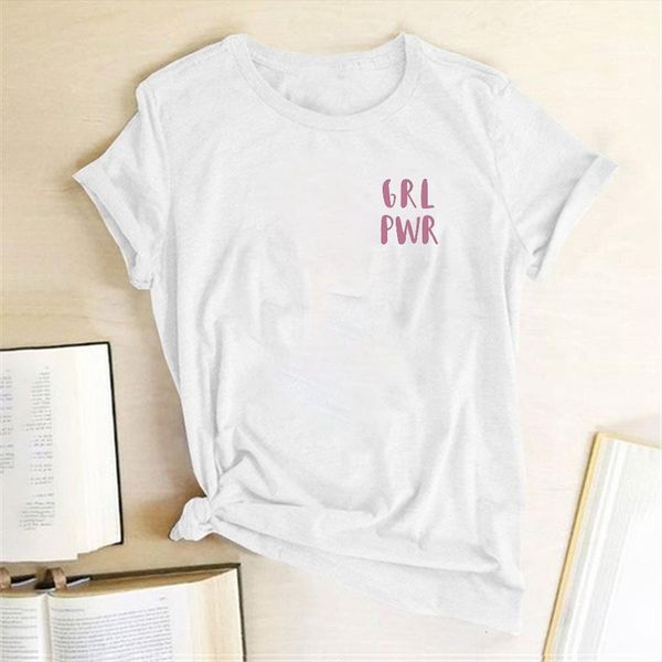 

grl pwr girl power chest men mark print feminist harajuku tee femme short sleeve summer looes tees, White;black