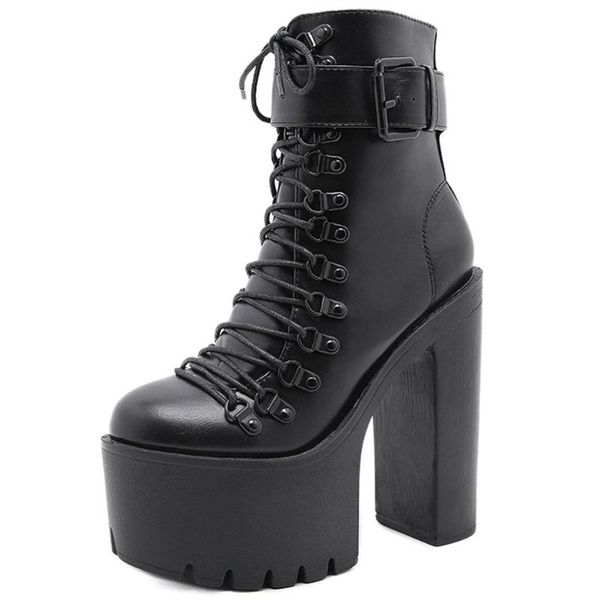 

boots karin wholesale brand shoes women trendy gothic platform thick high heels round toe buckles ankle autumn winter, Black