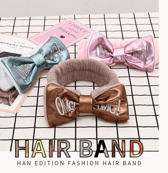 

hair accessories omg letter coral velvet soft bow cute band leather makeup face wash headband with facial mask plush