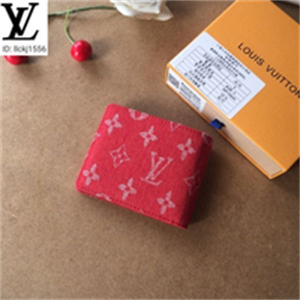 

men compact m60895 red denim print wallet brand real leather long wallet chain wallets designer purse clutches evening key luxury card holde, Red;black