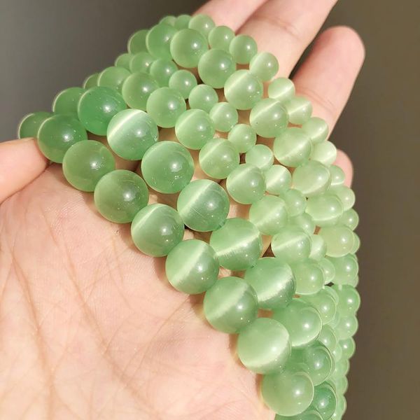 

other 4/6/8/10/12mm light green cat eye opal beads natural stone jewelry round loose spacer for making accessories