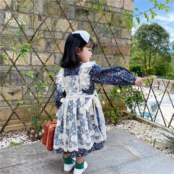 

2021 new korean style spring girls floral dress + white lace blouse princess dresses girl clothes e8022, Red;yellow