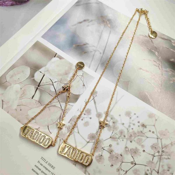 

special offer 2021 luxury designer jewelry 20 new full diamond letter hangtag necklace net red neck chain bone personality versatile bracele, Silver