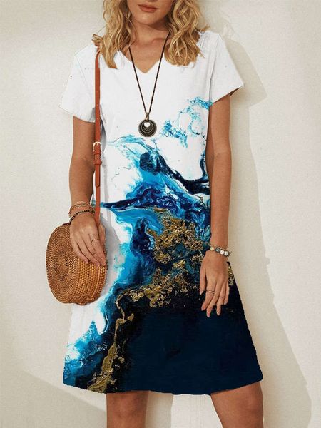 

summer pullover cotton urban leisure medium long skirt short sleeve temperament white medium waist printed women's wear, Black;gray