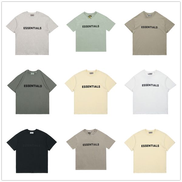 

2021 fear of god essentials fog men's t-shirts women's short sleeve loose t-shirt with three-dimensional letters on the chest, White;black