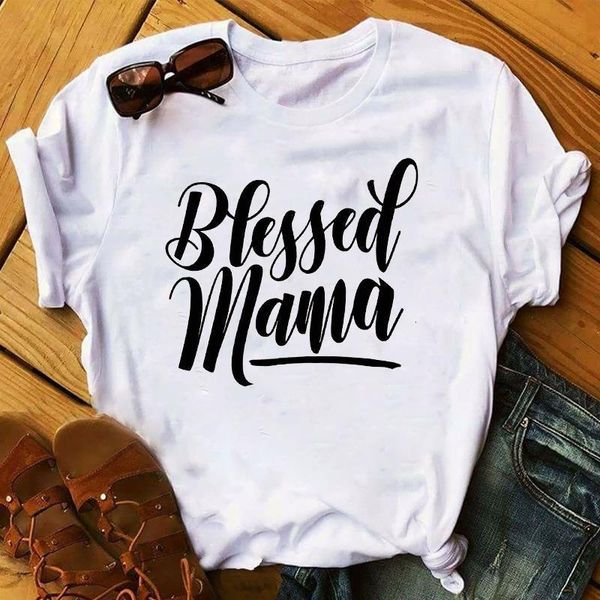 

women 2021 mama blessed letter fashion womens mother's day t shirt t-shirts clothing lady ladies graphic female tee t-shirt, White