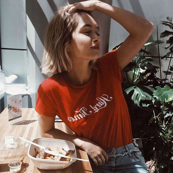 

letter summer new style print short sleeve t-shirt for women, White