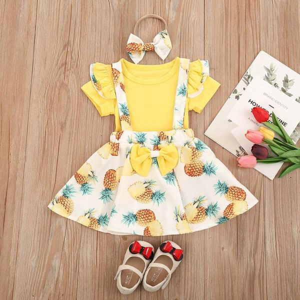 

clothing sets born toddler baby girls clothes girl suit ruffle sleeve ribbed t-shirt short skirt headband 3pcs outfit set infant, White