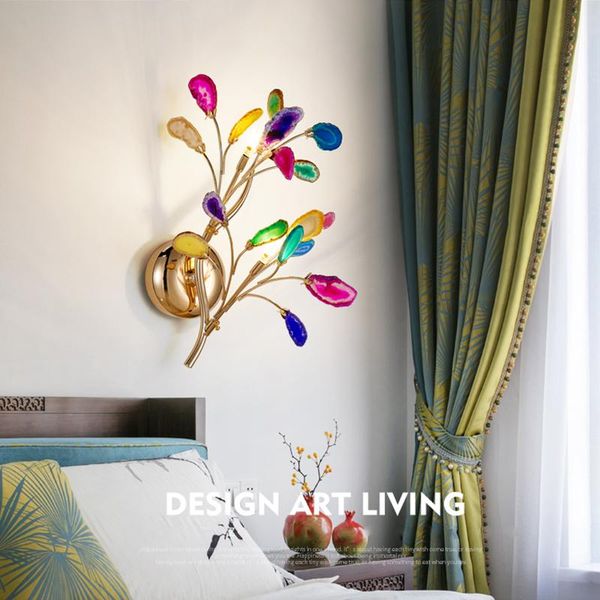 

wall lamp american country creative branch natural agate color led sconce living room bedroom bedside kitchen fixtures