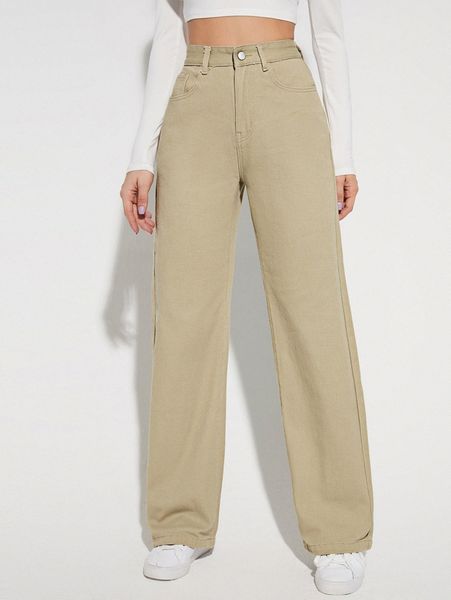 

solid high waist wide leg jeans k2pj#, Blue