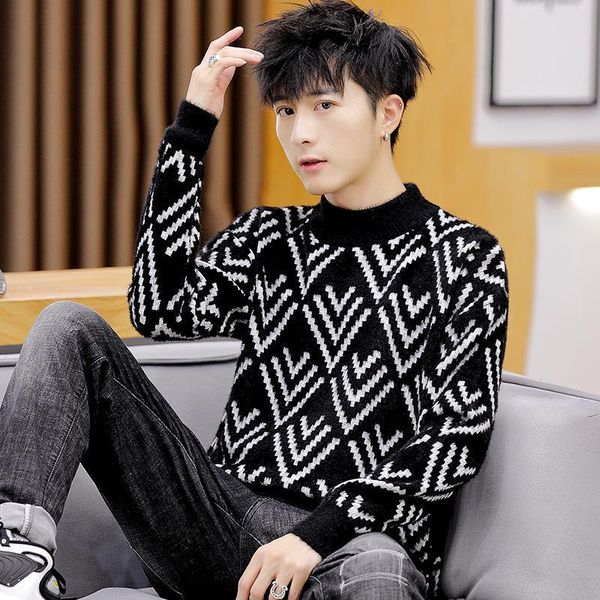 

new style sweater men's korean knitted base sweater, White;black