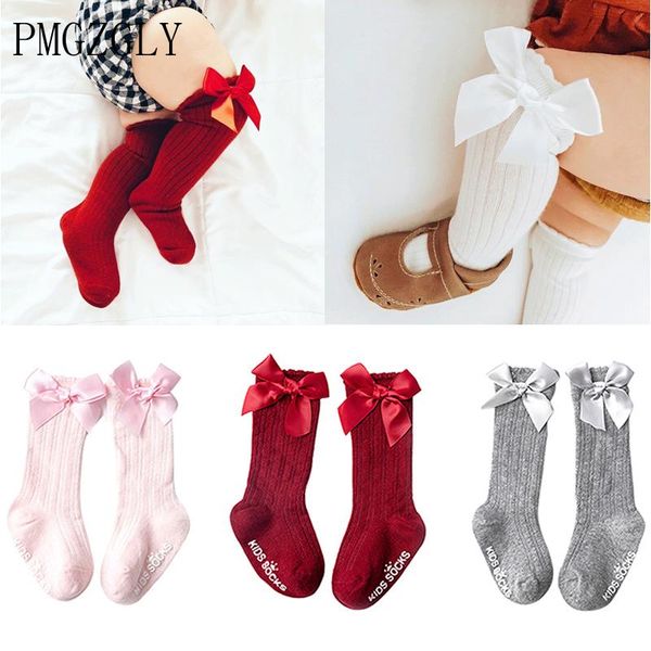 

socks kids girl bow summer spring mesh born baby girls for christmas winter non-slip terry cotton sokken knee high long sock, Pink;yellow