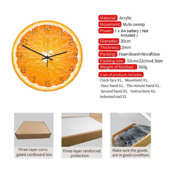 

wall clocks acrylic uv printing clock creative fruit animal wood grain sall household bedroom living room decoration