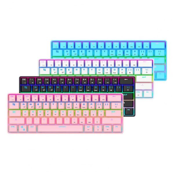 

keyboards 61 key mechanical keyboard bluetooth wireless charging led gaming backlit axis for deskwhite black pink