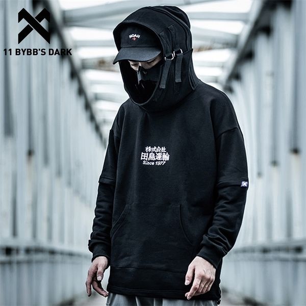 

11 bybb's dark embroidery harajuku hoodie mens casual japanese streetwear hoodies hip hop sweatshirts man pullovers outerwear 201113, Black