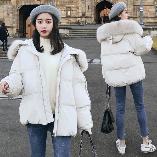 

winter cropped woman parkas coat pink cotton padded faux fur hood coats and jackets women thick warm plus size ladies clothing, Black;brown