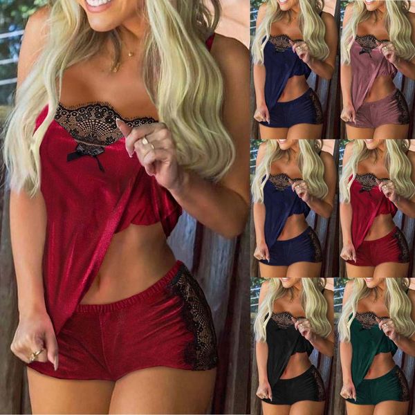 

women's sleepwear women lace lingerie suit underwear pajamas, Black;red