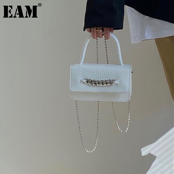 

cross body [eam] women white mini chains handbag pu leather flap personality all-match crossbody shoulder bag fashion tide 2021 18a1970