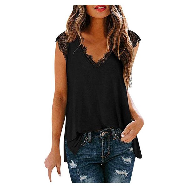 

women's t-shirt women plus size solid color black lace patchwork deep v neck short sleeve t shirts clothesing womens tee #t1g, White