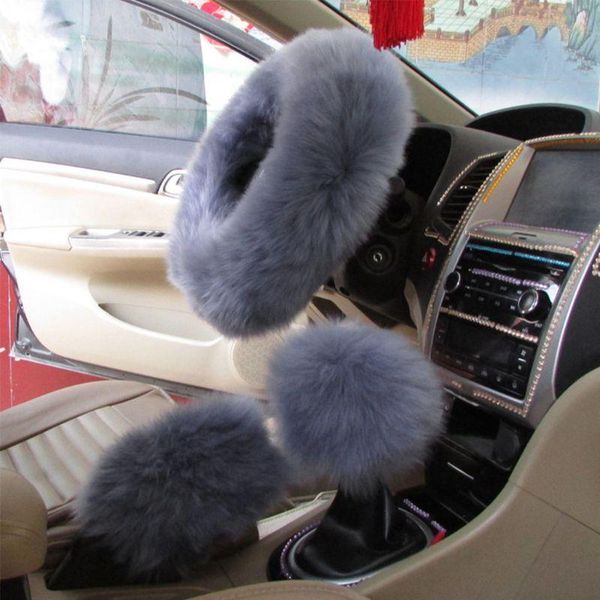 

steering wheel covers 3pcs winter warm faux wool handbrake cover gear shift hanging sleeve fluffy thick car simple design