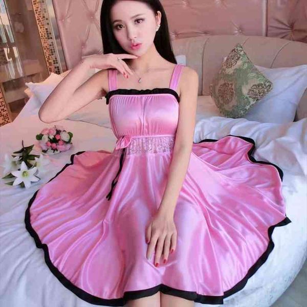 

ladies silk satin night dress sleeveless nighties nightgowns women plus size nightdress lace sling sleepwear w710, Black;red