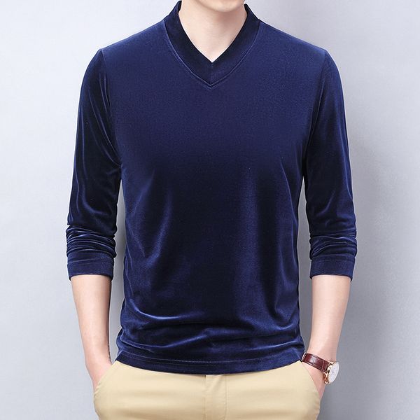 

men's autumn winter golden veet sweater middle-aged and young korean slim fitting long sleeve t-shirt v-neck casual bottoming shirt, White;black