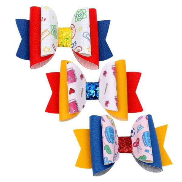 

hair clips 3pcs lovely bow back to school hairpins kids leather barrettes