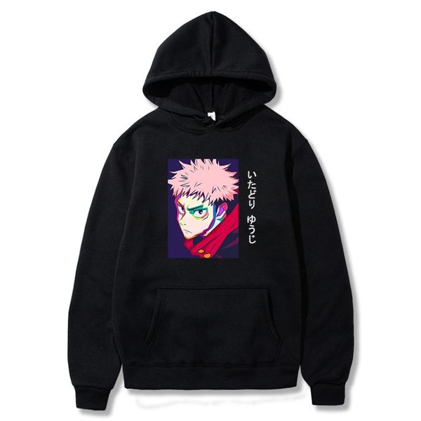 

men's hoodies & sweatshirts japan anime streetwear jujutsu kaisen itadori yuji hooded harajuku fleece sweatshirt dropship cloth, Black