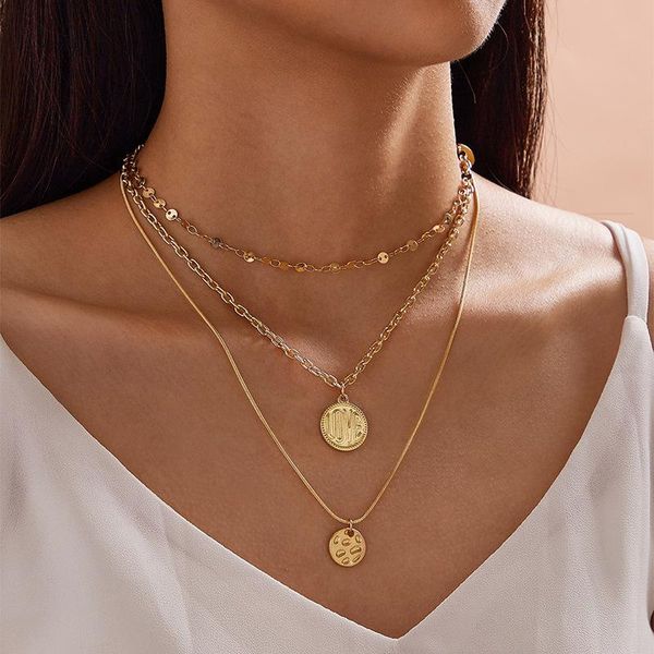 

pendant necklaces love round brand chain multi layer necklace women morrocan jewelry hip hop gothic gold layered for, Silver