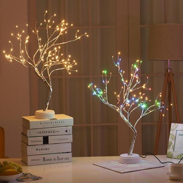 

led night light usb decoration christmas tree lamp base copper wire touch switch creative home colorful pc room festival