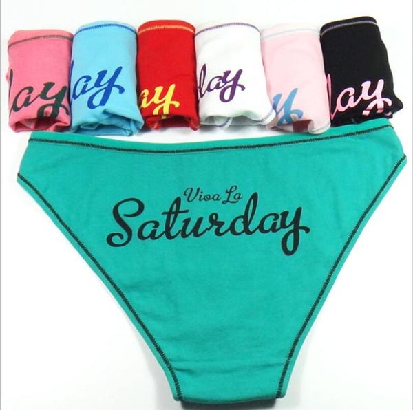 

women's panties 7 pcs/lot cotton days weeks print ladies underwear briefs for underpants s knickers, Black;pink