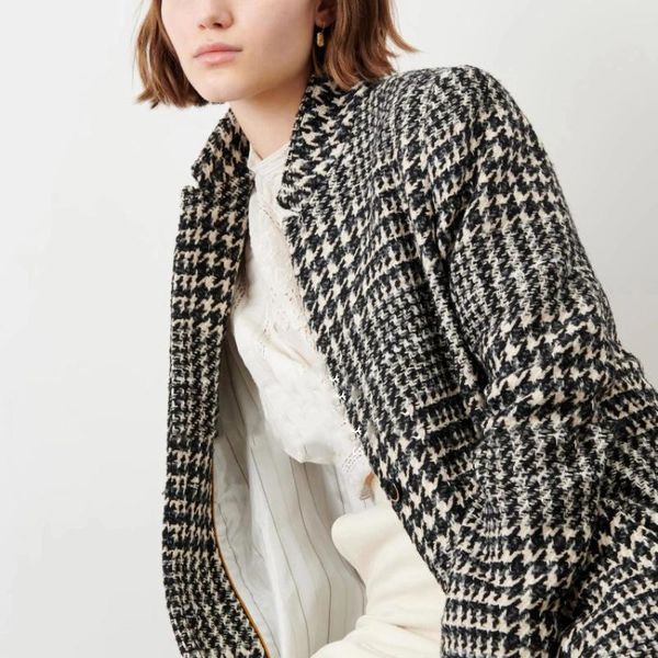 

women's wool & blends holiwind 2021 vintage winter woolen coat single breasted oversize long trench outerwear women houndstooth cotton, Black