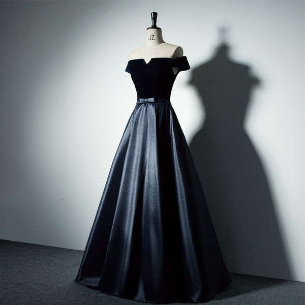 

navy blue off shoulder celebrity fashion dinner party evening dress women luxury velvet wedding elegant dresse gal5, Black;gray