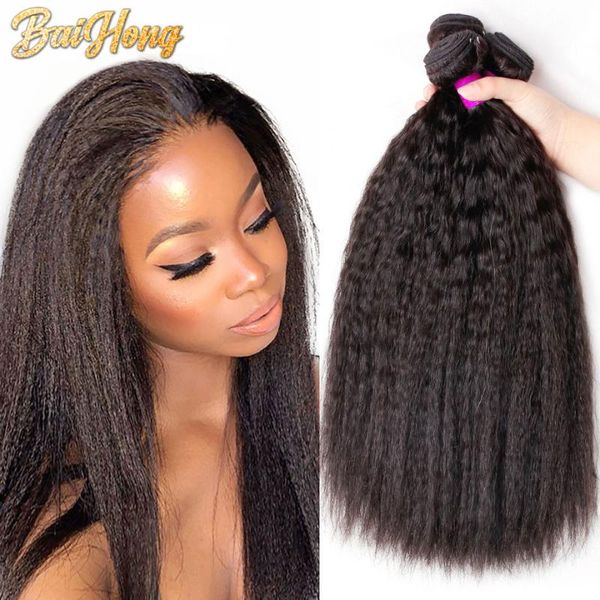 

human hair bulks peruvian bundles kinky straight 3pic extension 100% remy 8-32 inches nature color baihong, Black