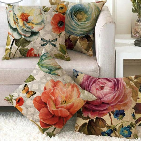 

cushion/decorative pillow oil painting roses sofa pillowcase cushion cover linen throw car home decoration decorative