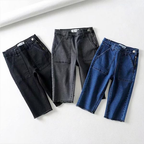 

summer fit high waisted blue womens jeans skinny midi denim gray burrs breeches stretch